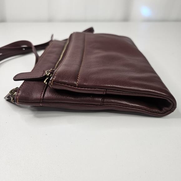 Hobo Merlot Crossbody Bag Strap Faux Leather Womens Handbag Purse Multi Comparts - Picture 3 of 11